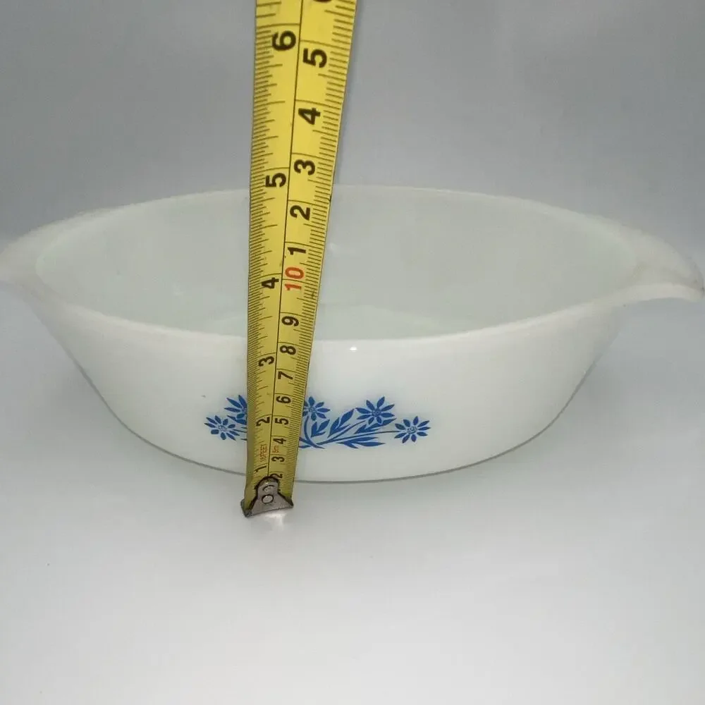 Fire-King Milk Glass Round Casserole Dish White Blue Floral Pattern 428